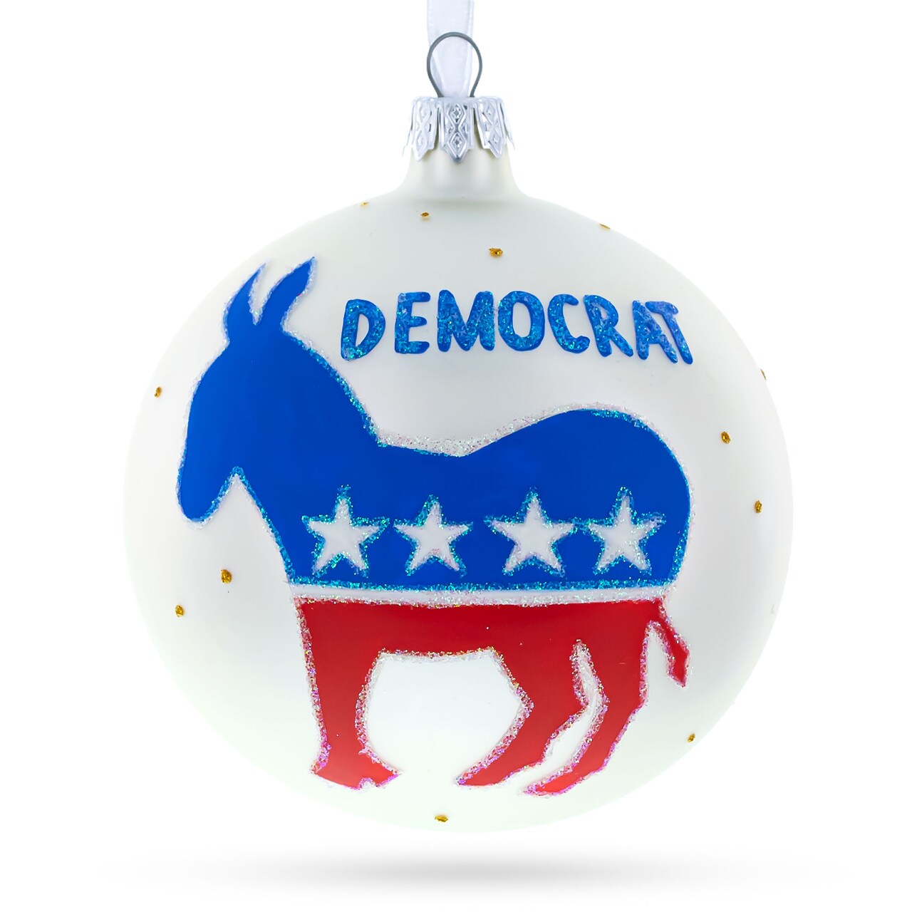 Democratic Party Donkey: Political Symbol Blown Glass Ball Christmas Ornament 4 Inches